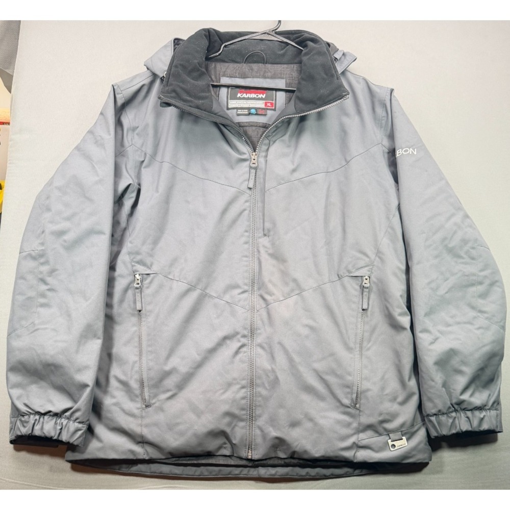 Karbon Men's XL Ski Winter Jacket | Gray Insulated Hooded Snow Coat Extreme